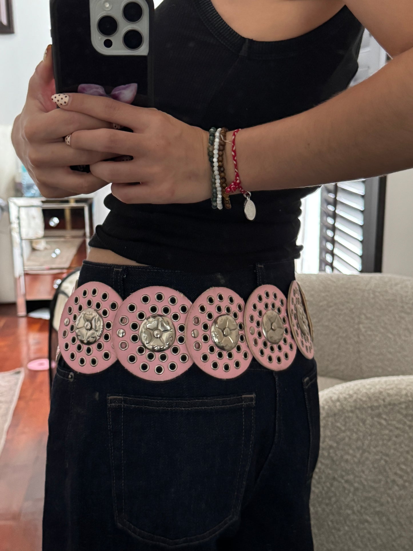 Cinturon Circular Western Ajustable Rosa