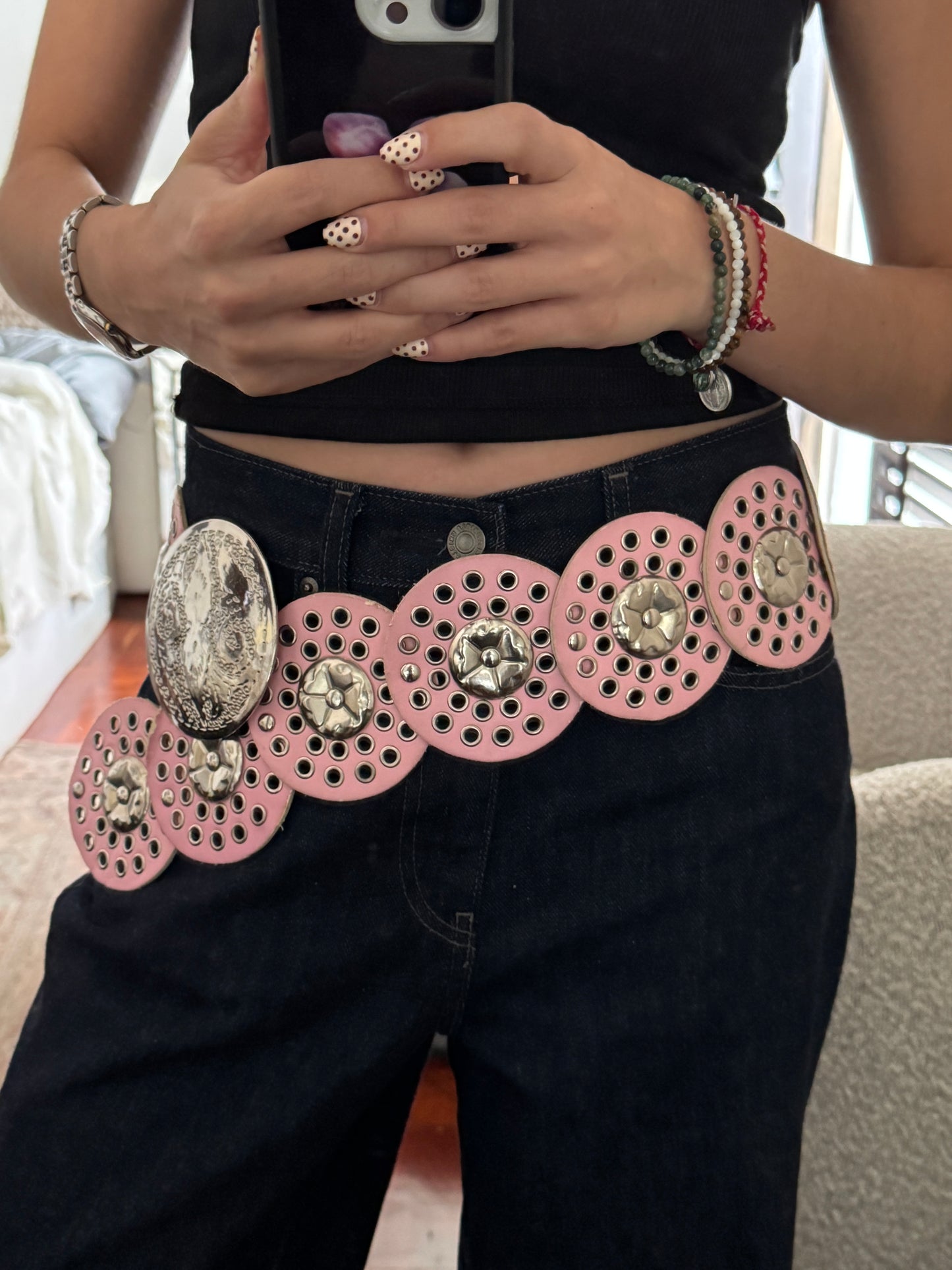 Cinturon Circular Western Ajustable Rosa