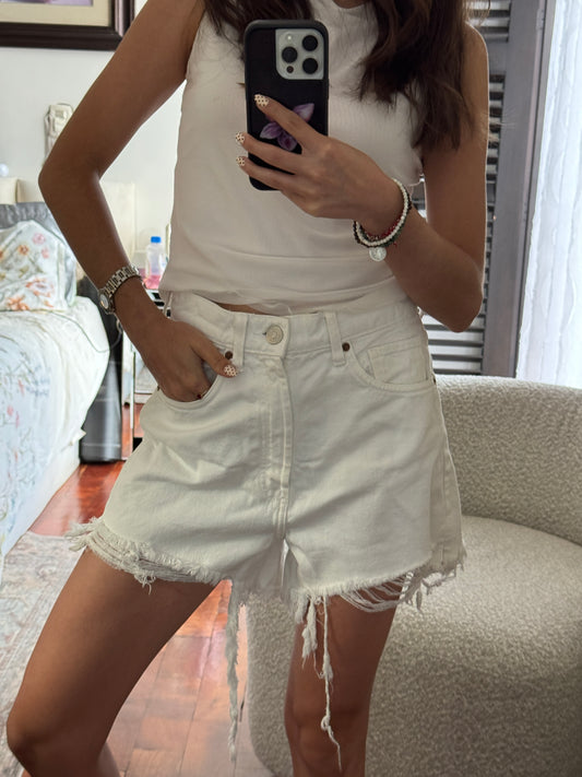 Shorts High Waisted Mezclilla Blancos