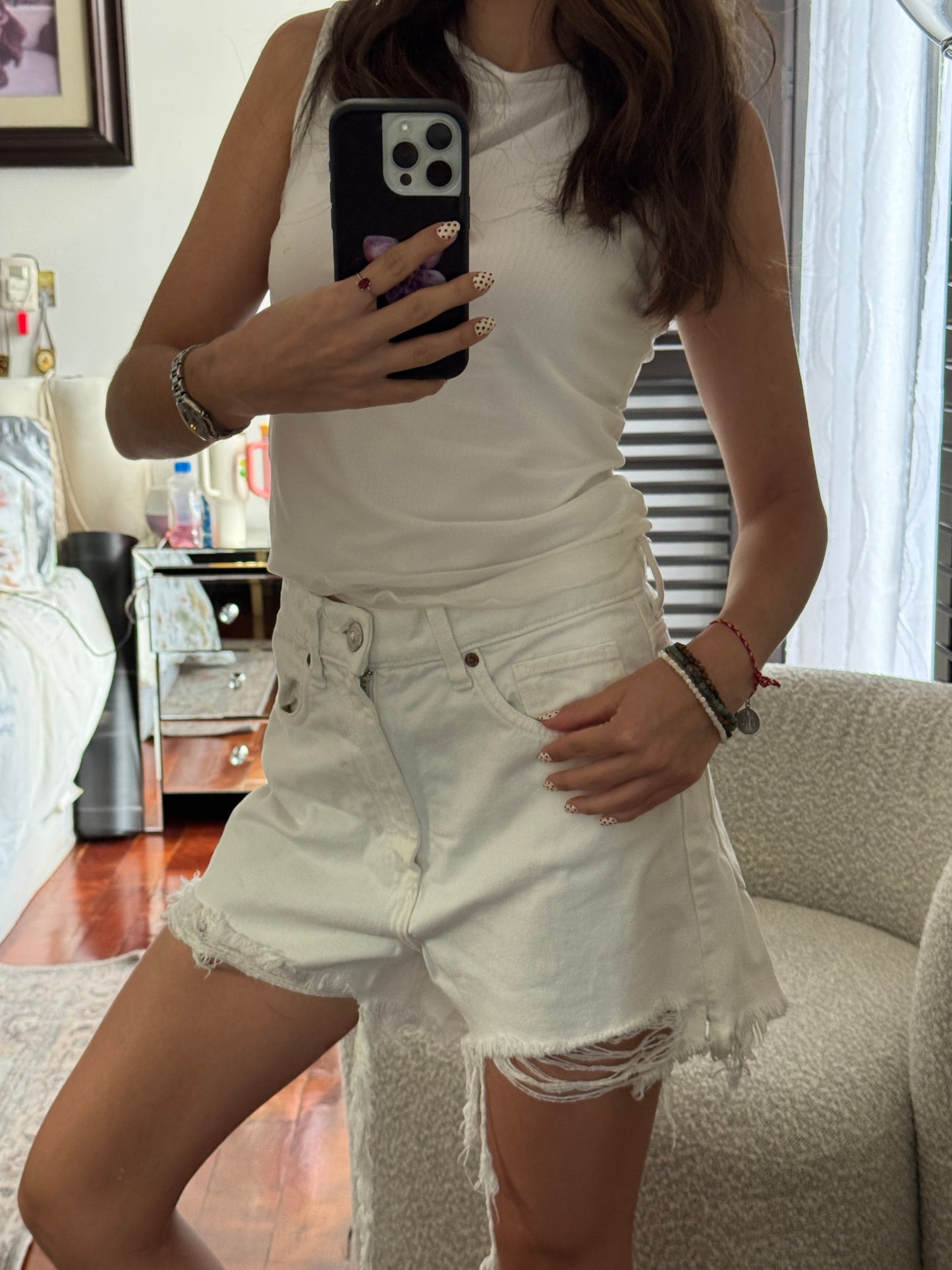 Shorts High Waisted Mezclilla Blancos