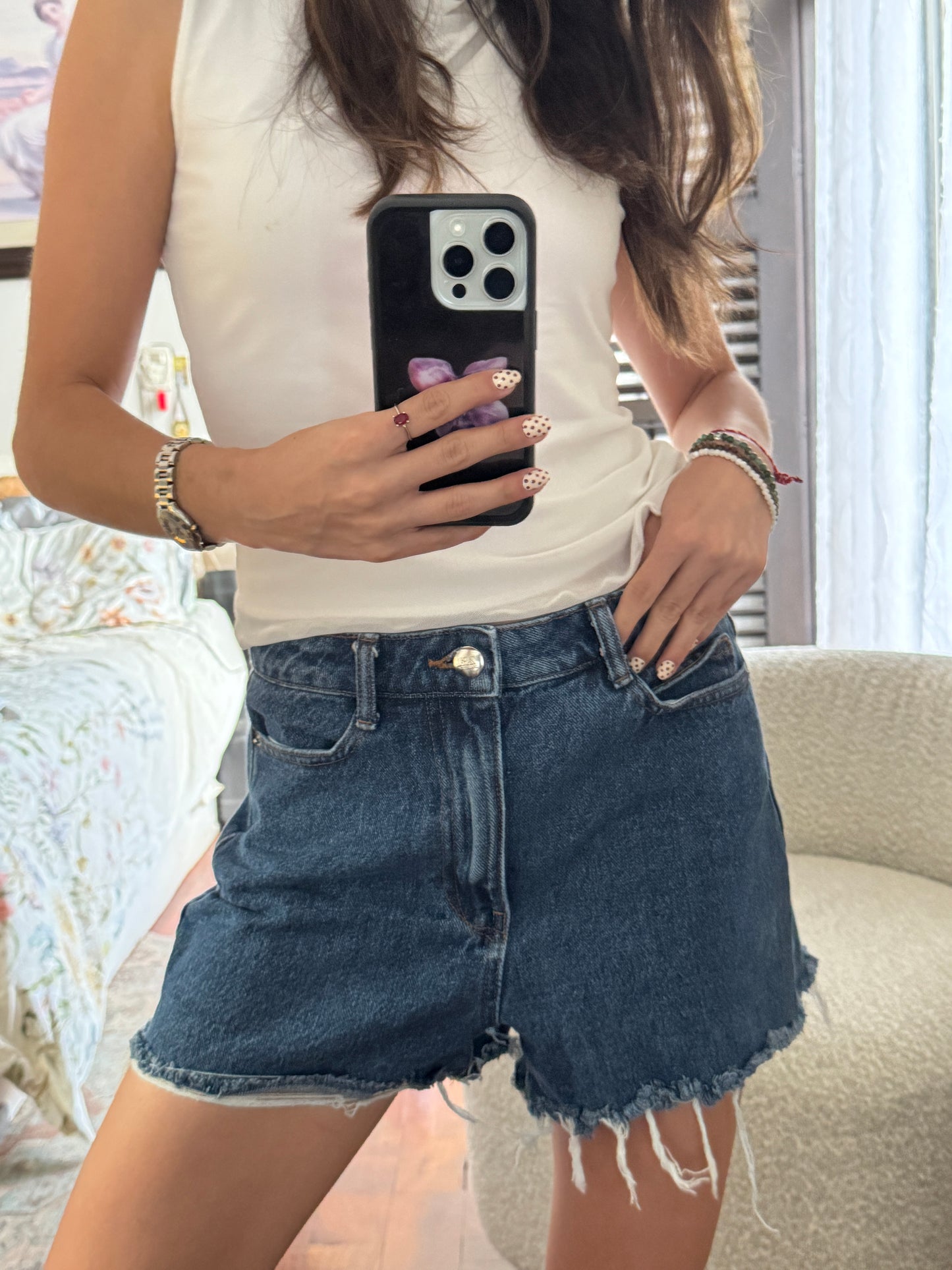 Zara Shorts Mid Rise Mezclilla