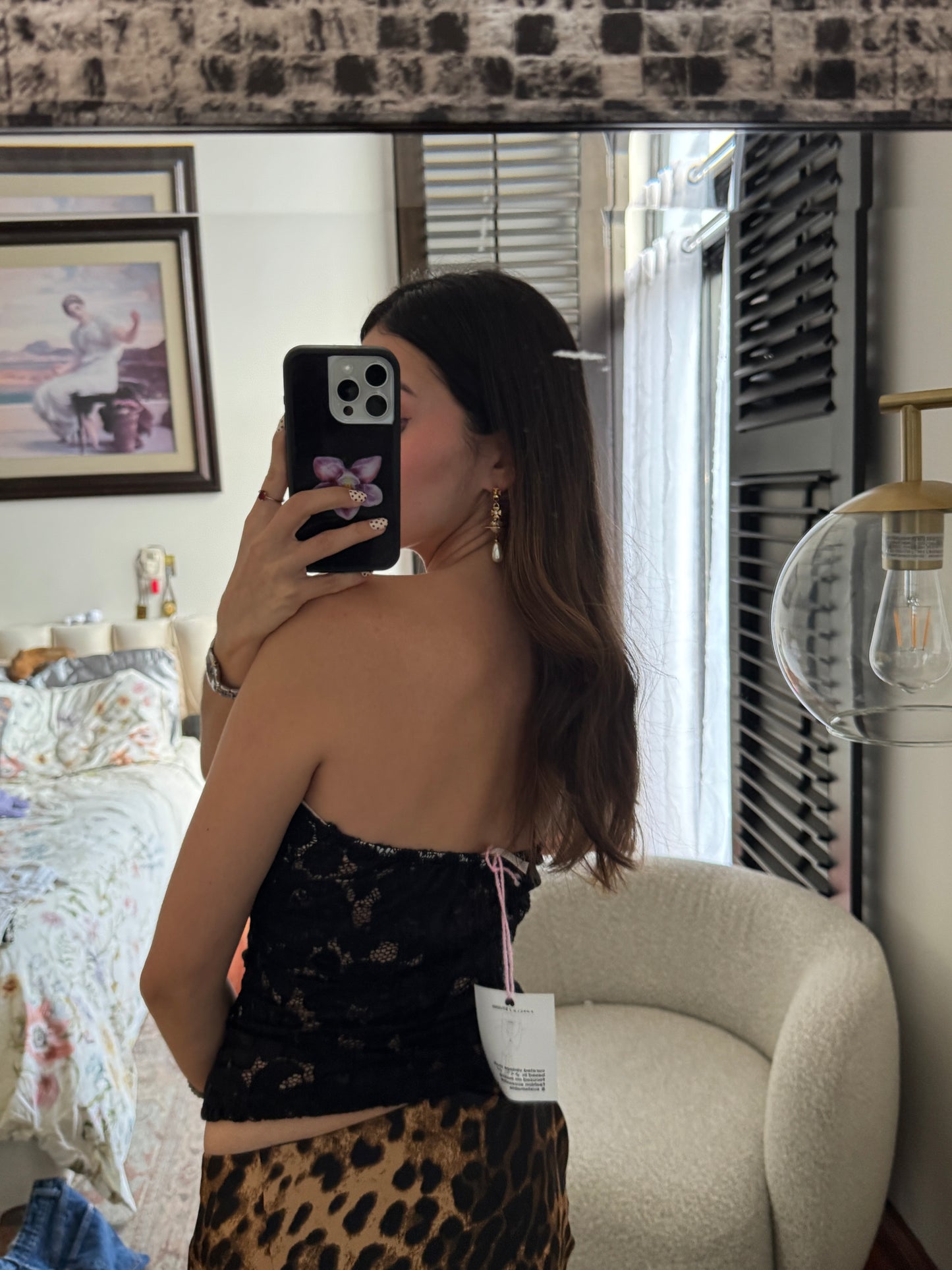 Top Strapless de encaje Negro