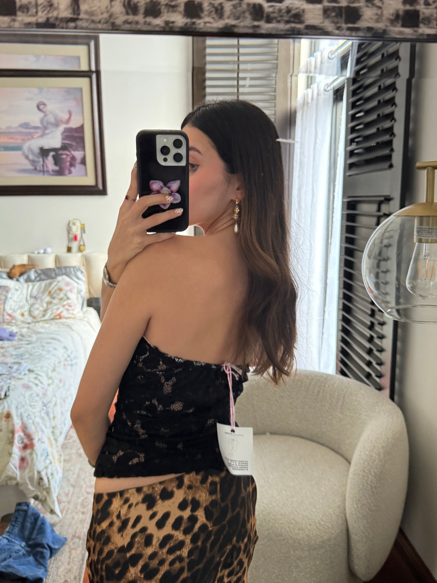 Top Strapless de encaje Negro