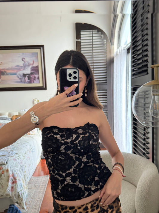 Top Strapless de encaje Negro